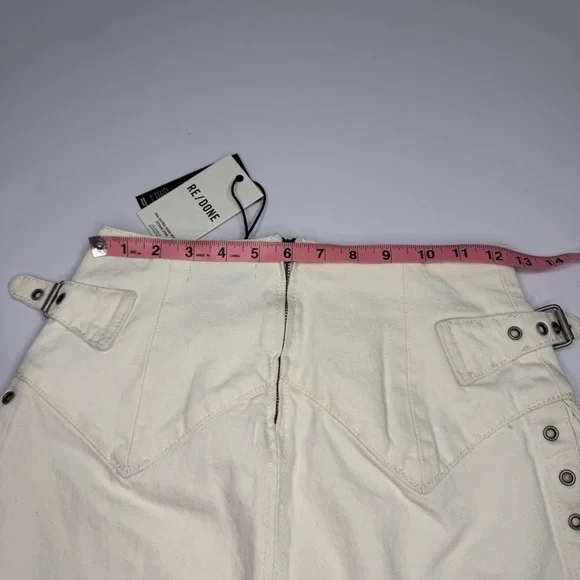 Re/Done Denim women’s Vintage white skirt sz 24 studs 90’s YTK Festival biker - Picture 10 of 11